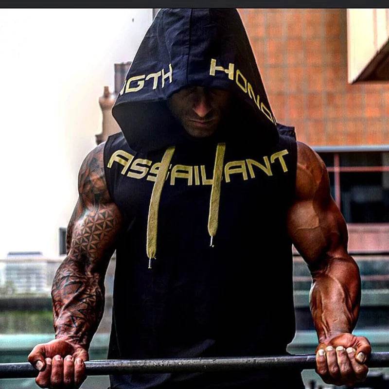 Men Tank Tops Gym Clothing Fitness Sleeveless hoodies Vests Cotton Singlets Men Joggers vest Bodybuilding casual Clothing - AIAZ
