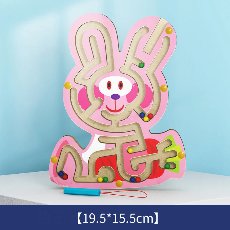 Kids Magnetic Maze Toy Mini Wooden Interactive Maze Pen Driving Beads Maze Puzzle Board Game Eduactional Toys for Toddlers Baby