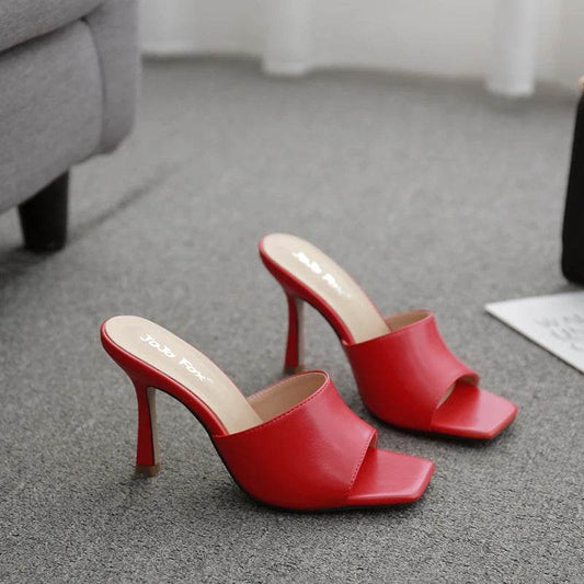 2025 New Summer Women Sandals Square Toe Ladies Heel Mules Sexy Thin High Heels Sandals Slippers Female Fashion Woman Shoes - AIAZ
