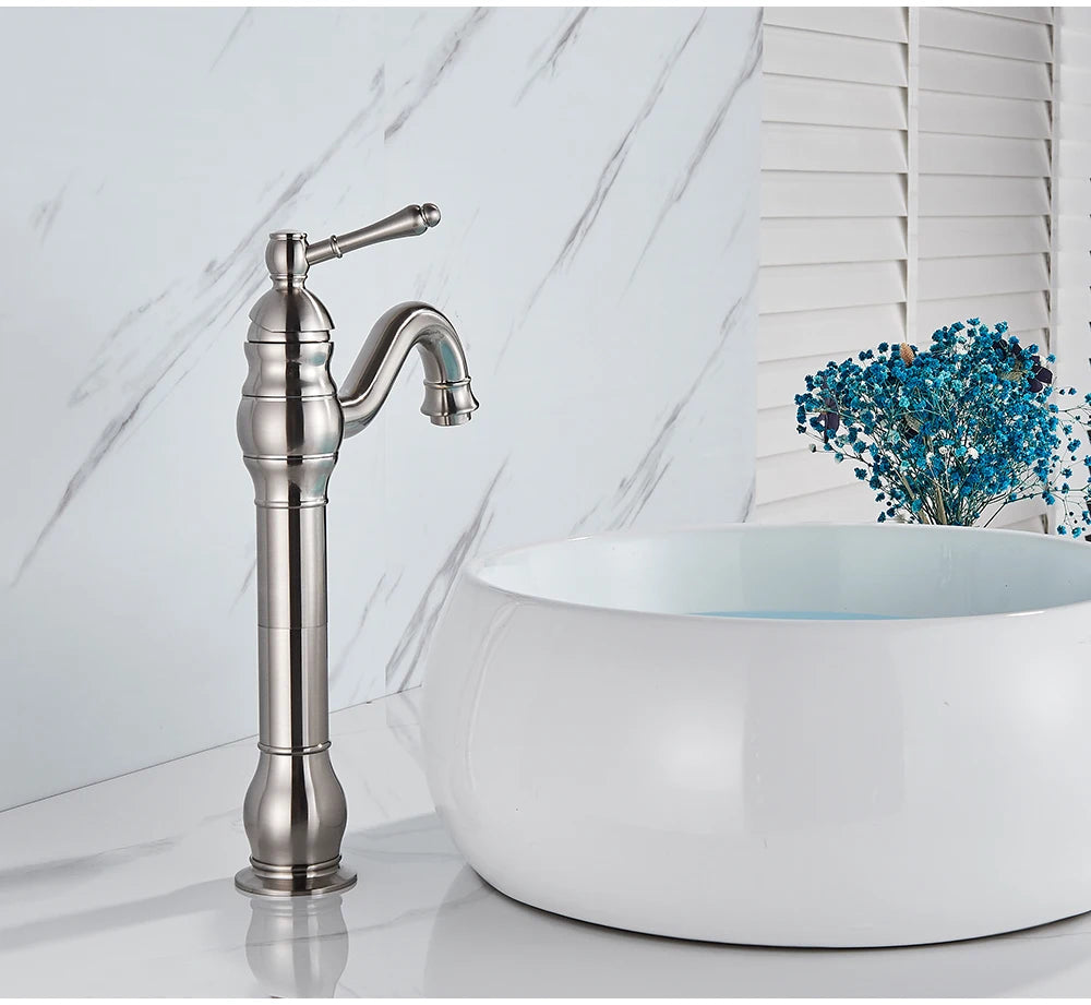 POIQIHY Antique Brass Basin Vessel Sink Faucet Deck Mounted One Hole Cold Hot Water Cold Hot Mixer Tap Bathroom Faucet  1 Hole