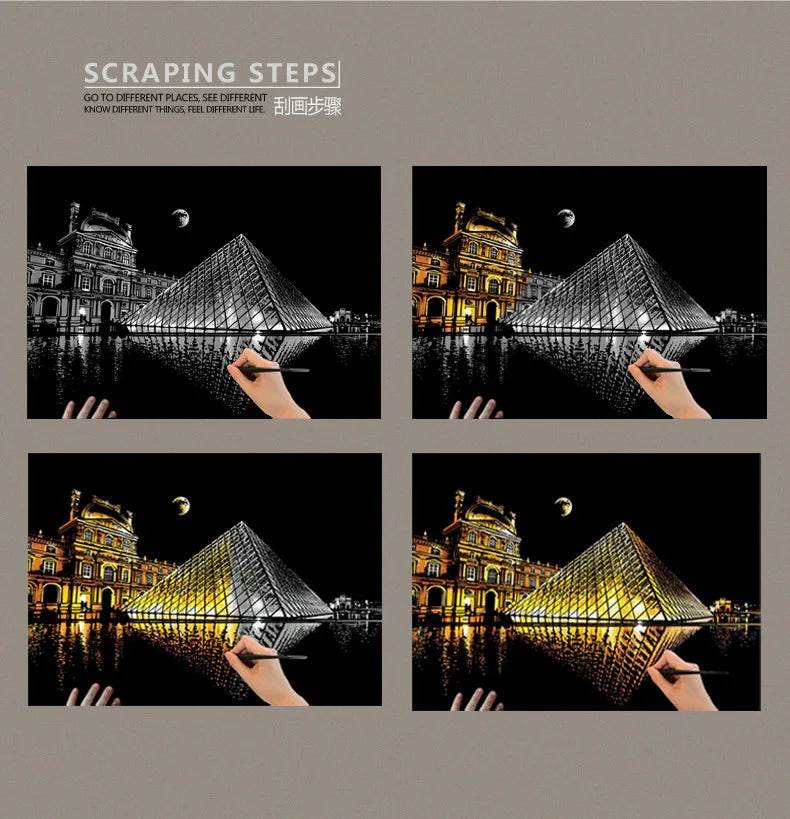 40.5*28.5cm Magic Scratch Art Crafts World Landscape Scraping Paintings Paper Adult kids decompression toys Creative DIY Gifts - AIAZ