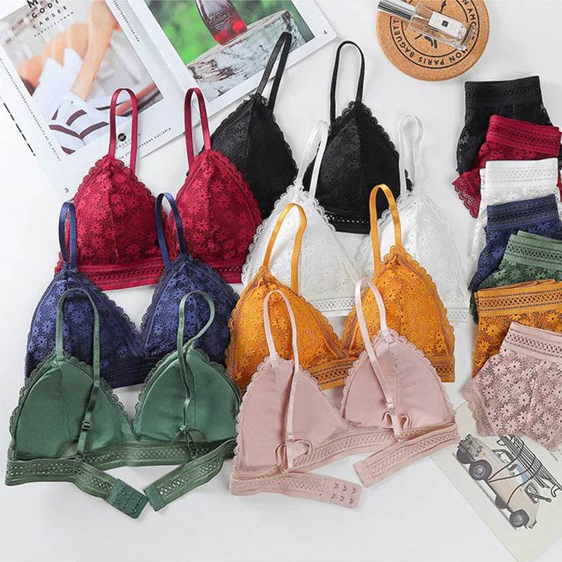 Women's Lace Bra Sets Seamless Underwear Backless Vest Sexy Padded Bralette Lingerie Ultrathin Bra & Brief Sets Female Intimates - AIAZ