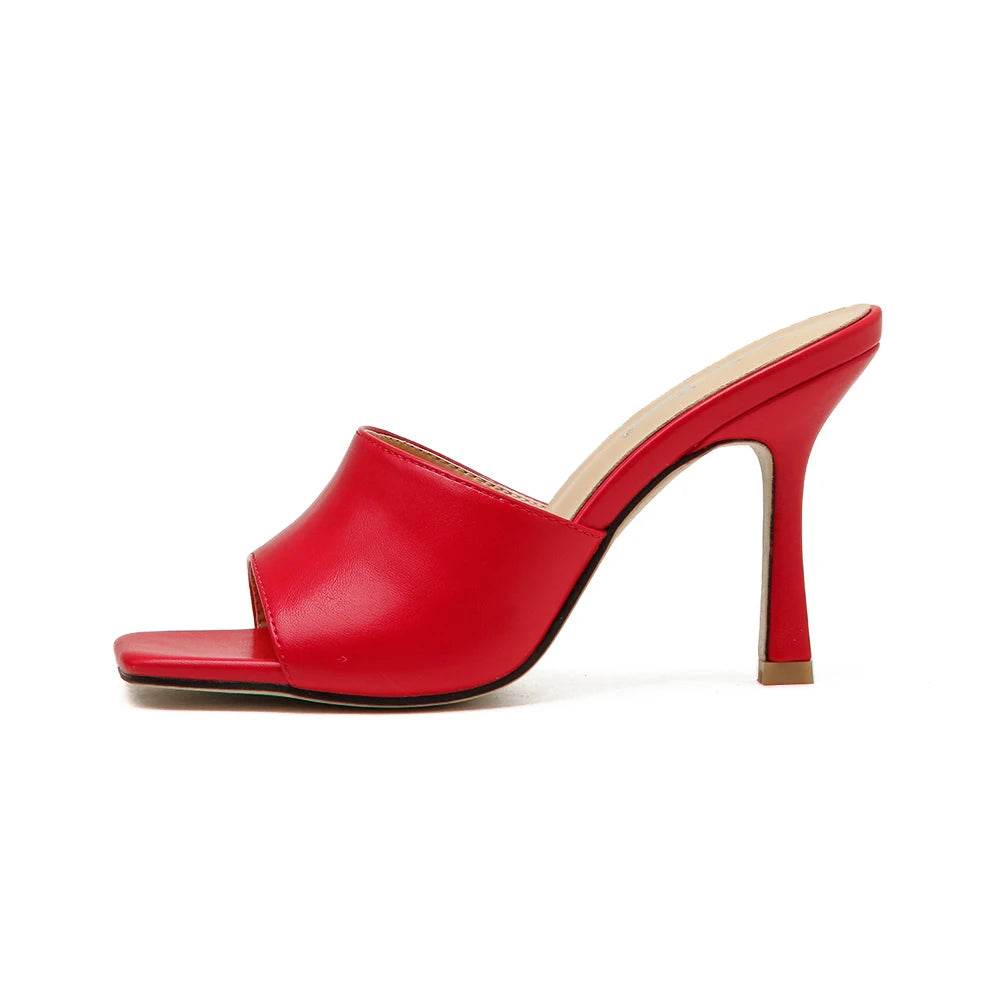 2025 New Summer Women Sandals Square Toe Ladies Heel Mules Sexy Thin High Heels Sandals Slippers Female Fashion Woman Shoes - AIAZ