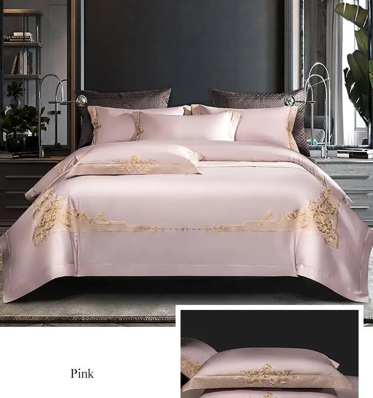 Premium High End Grey 1000TC Egyptian Cotton Soft Bedding set Chic Embroidery Queen King 4/6Pcs Duvet Cover Bed Sheet Pillowcase