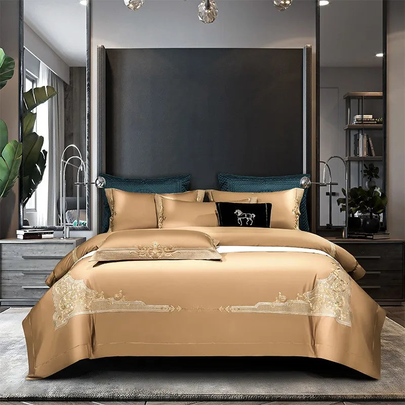 Premium High End Grey 1000TC Egyptian Cotton Soft Bedding set Chic Embroidery Queen King 4/6Pcs Duvet Cover Bed Sheet Pillowcase