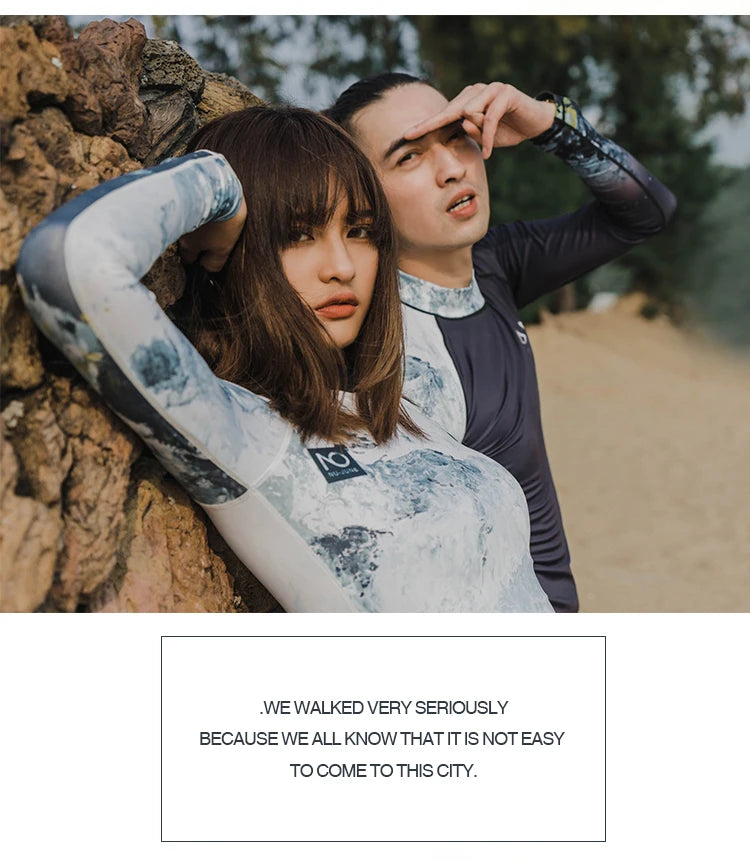 Nu-June Women Long Sleeve Rashguard Swimwear Print Surfing Top Diving Shirt Quick Dry Running Biking Rash Guard UPF50+ Swimsuit