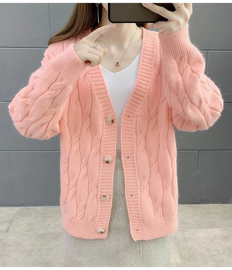 Women's Knitted Cardigan Sweater Loose Fashion New Autumn And Winter Western Style Casual Jacket Coat Women - AIAZ