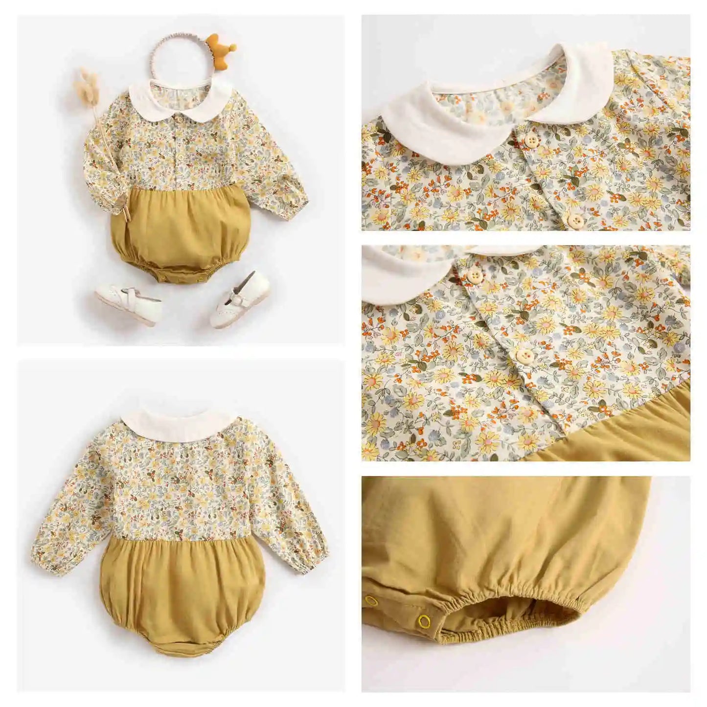 Sanlutoz Princess Newborn Baby Girl Bodysuits Long Sleeve Cotton Baby Clothes Flowers Plaid Cute