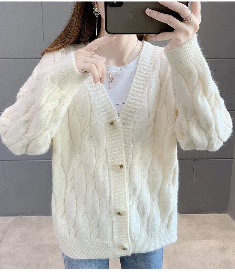 Women's Knitted Cardigan Sweater Loose Fashion New Autumn And Winter Western Style Casual Jacket Coat Women - AIAZ