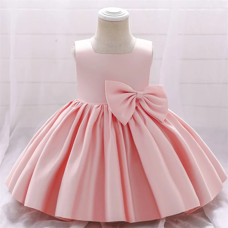Big Bow Princess Sweet Kids Tutu Toddler Birthday Party Newborn Christening Children Baptism Baby Girls Clothes Summer Dresses