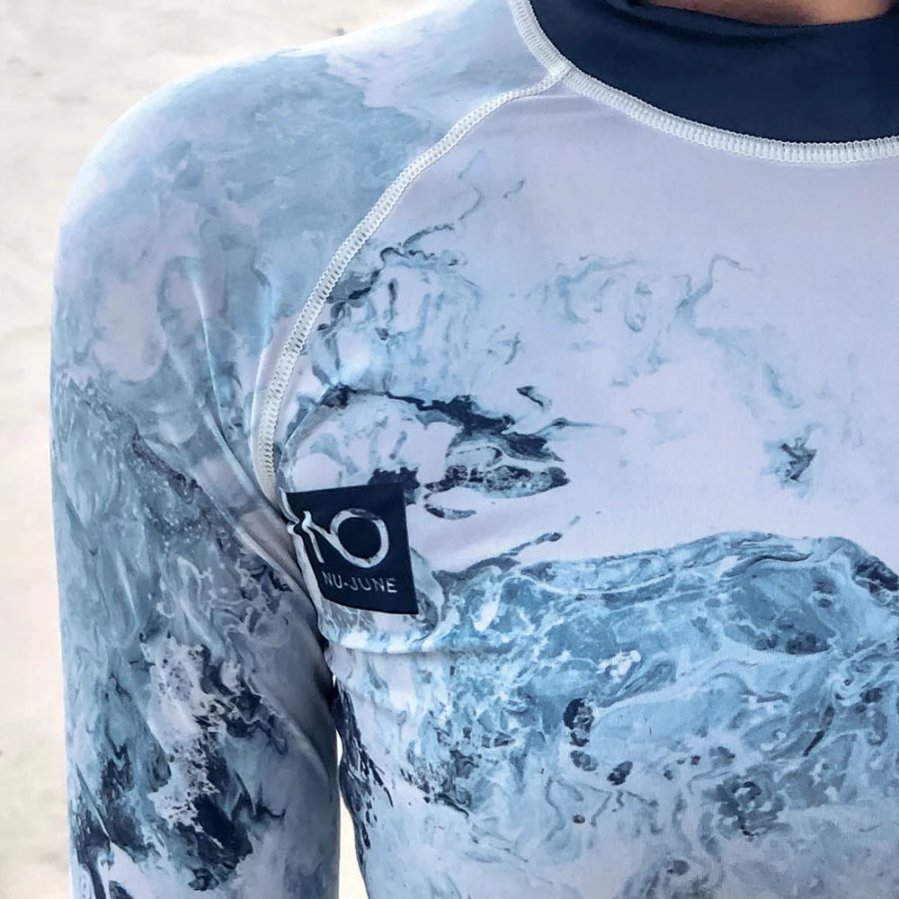 Nu-June Women Long Sleeve Rashguard Swimwear Print Surfing Top Diving Shirt Quick Dry Running Biking Rash Guard UPF50+ Swimsuit