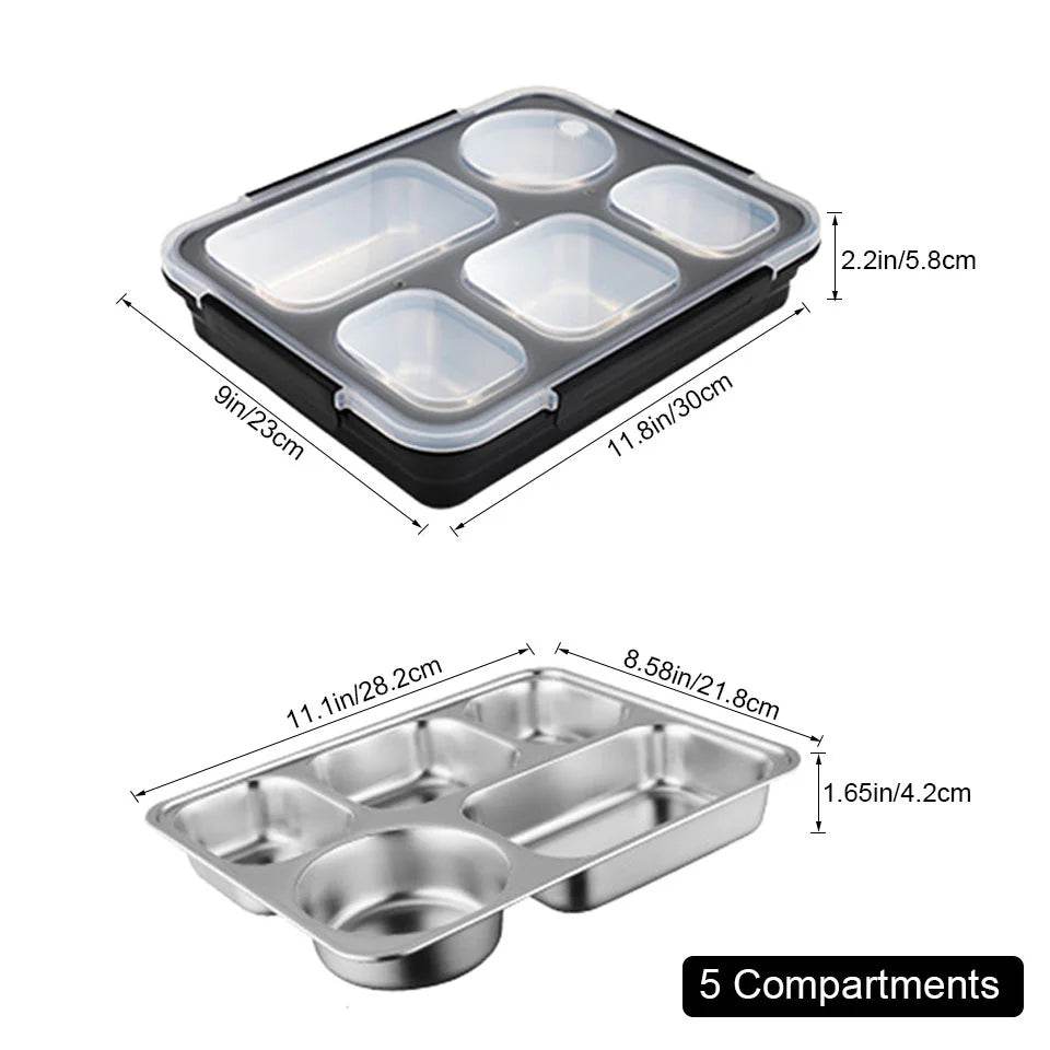 BOZZH Stainless Steel Lunch Box Bento Box For Kids 5 Microwave Plastic Food Container With Compartment Leak-Proof Food Box - AIAZ