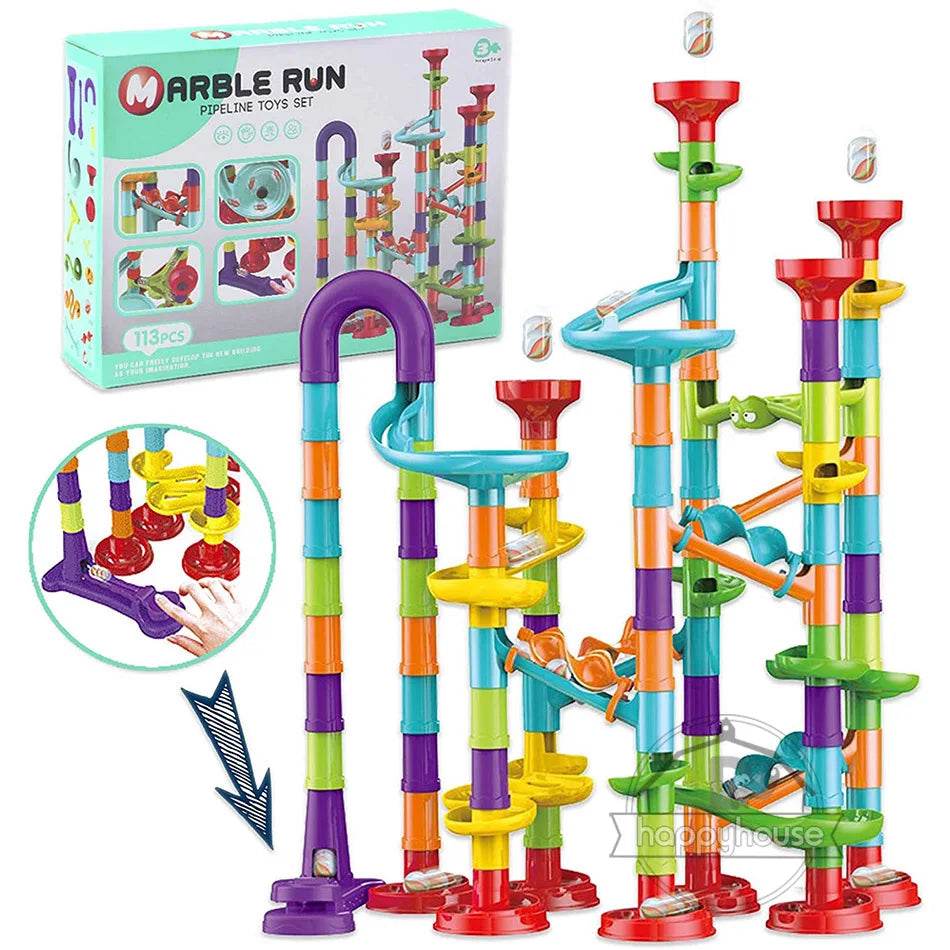 Marble Run Race Track Building Blocks Kids 3D Maze Ball Roll Toy DIY Marble Run Race Coaster Set 80/105/109/133pc Christmas Gift - AIAZ