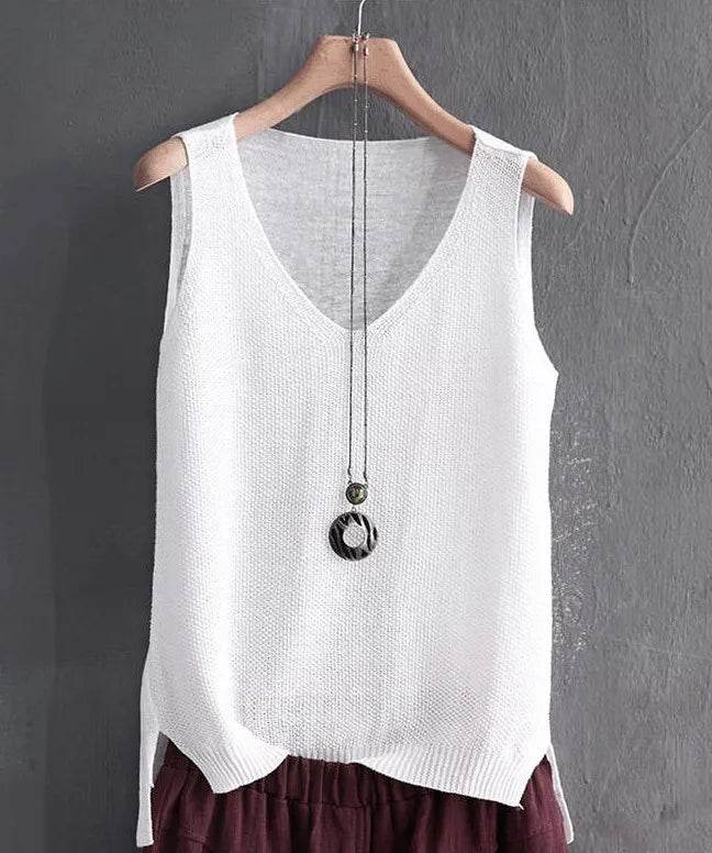 Blusas Mujer De Moda 2024 Blouse Women Summer Sleeveless Knitted Blouse Shirt Women Clothes V-neck Blouse Women Tops Shirts C855 - AIAZ
