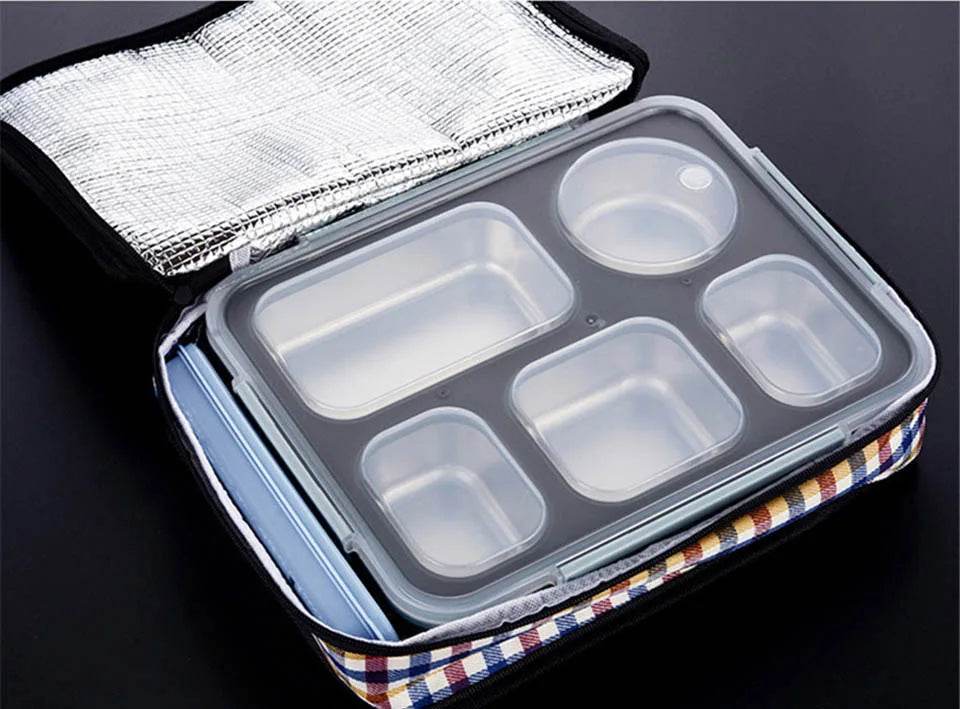 BOZZH Stainless Steel Lunch Box Bento Box For Kids 5 Microwave Plastic Food Container With Compartment Leak-Proof Food Box - AIAZ