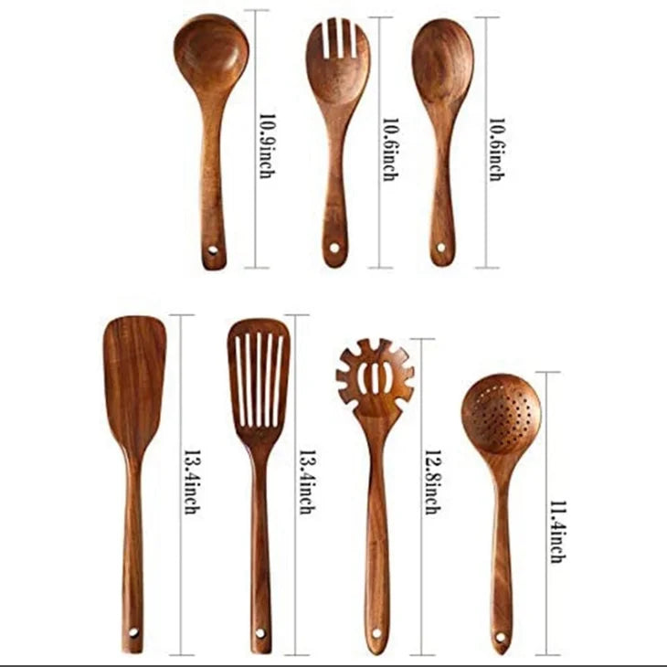 Thailand Teak Natural Wood Tableware Spoon Ladle Turner Long Rice Colander Soup Skimmer Cooking Spoons Scoop Kitchen Tool Set