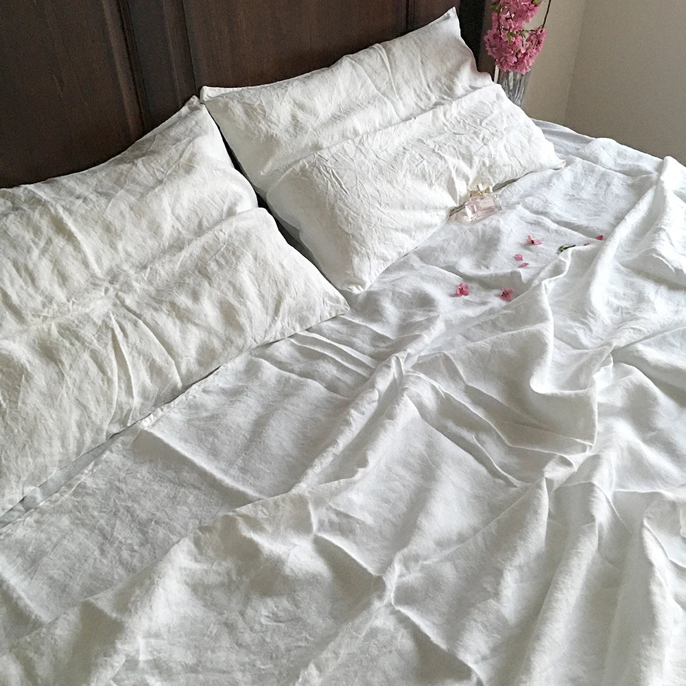 Pure Organic Flax Linen Bedding Set, Including Duvet Cover and 2 Pillow Cover, Bed Linens, Button Or Zipper Quilt Cover King