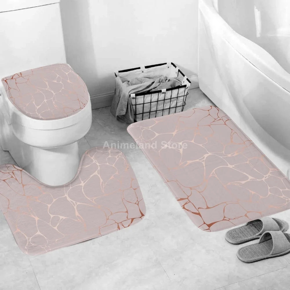 Pink Crack Shower Curtains Fashion Bathroom Curtain Bath Sets Toilet Cover Mat Non-Slip Washroom Rug Set Modern 180x180cm Hot