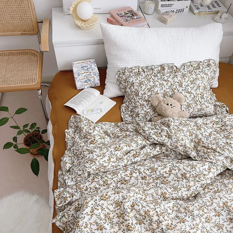 Korean Vintage Floral Printed Ruffled Cotton Baby Duvet Cover Kids Children Infant Cot Crib Duvet Covers Quilt Cover Bedding