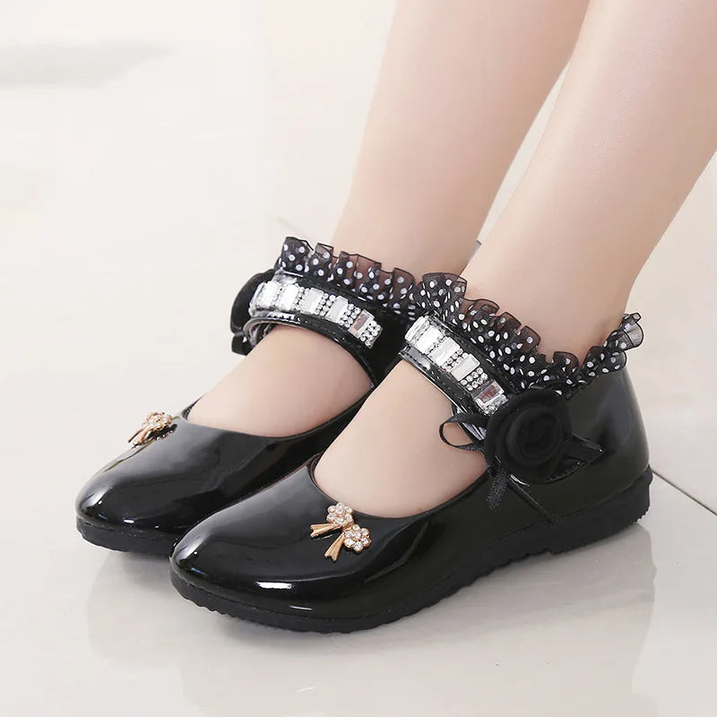2021 New Children Elegant Princess PU Leather Sandals Kids Girls Wedding Dress Party Beaded Shoes For Girls