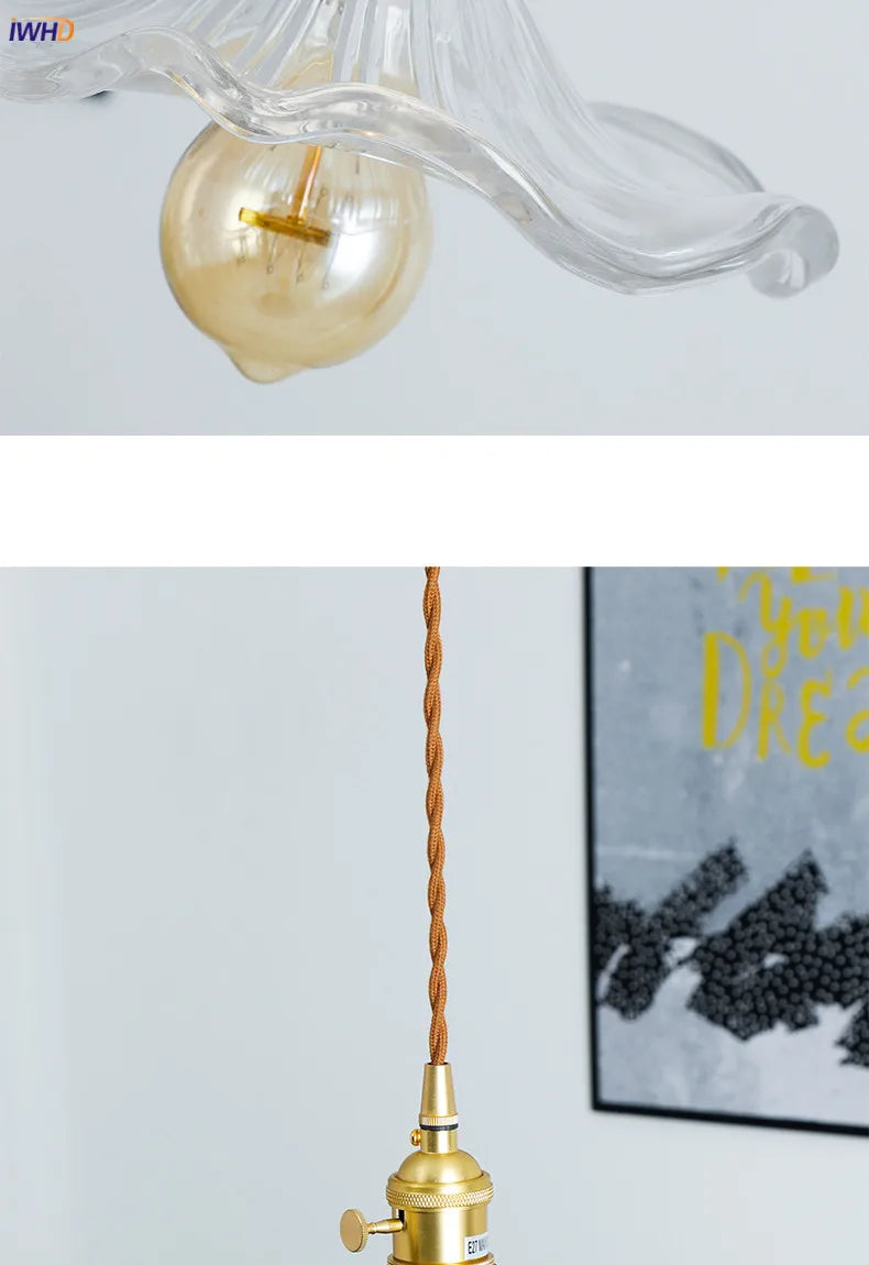 IWHD Nordic Style Simple LED Pendant Light Fixtures Bedroom Living Room Bar Colorful Glass Copper Hanging Lamp Lights Edison