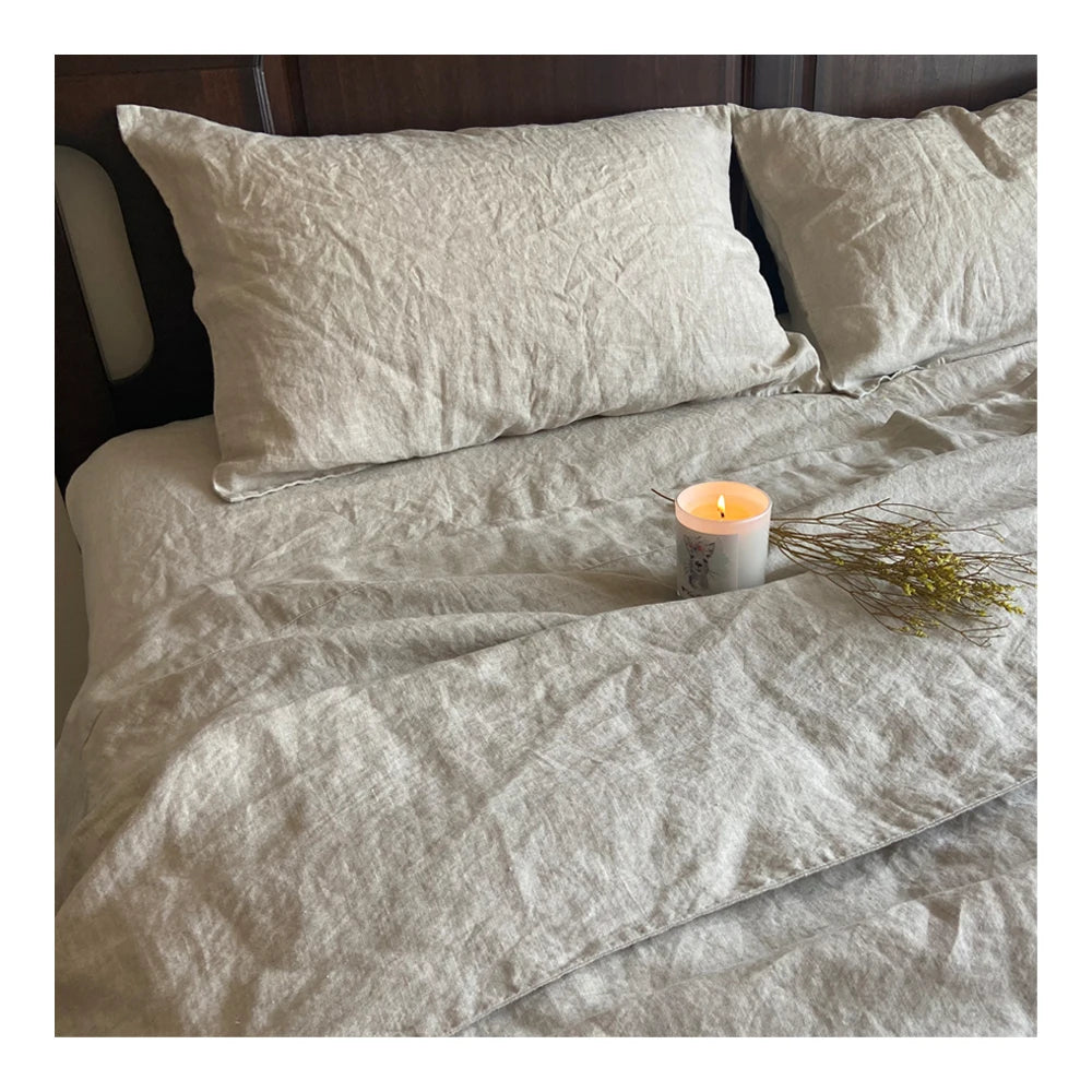 Pure Organic Flax Linen Bedding Set, Including Duvet Cover and 2 Pillow Cover, Bed Linens, Button Or Zipper Quilt Cover King