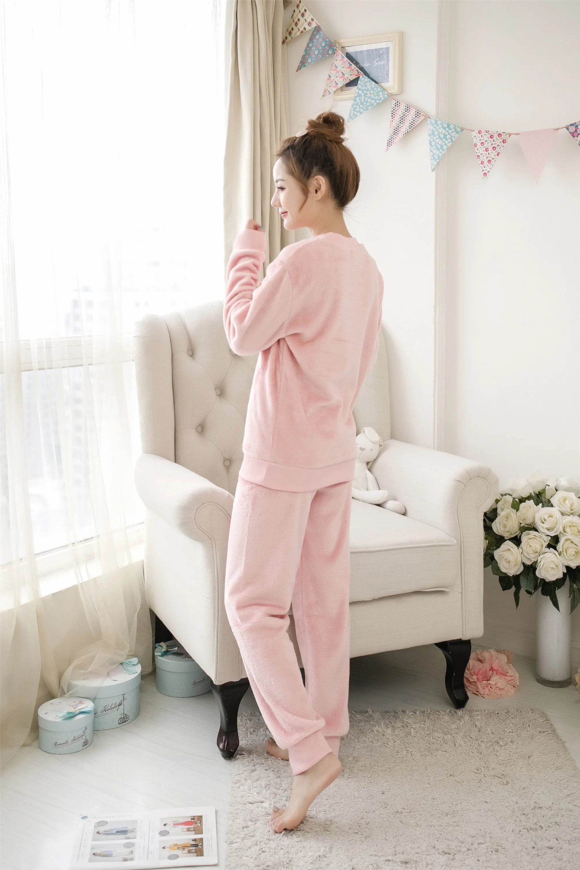 Women Pajamas Autumn Winter Flannel Warm Woman Sleepwear Korean cute Cartoon Pajama Set Fashion Pijama Mujer Home Cloth Pyjamas - AIAZ