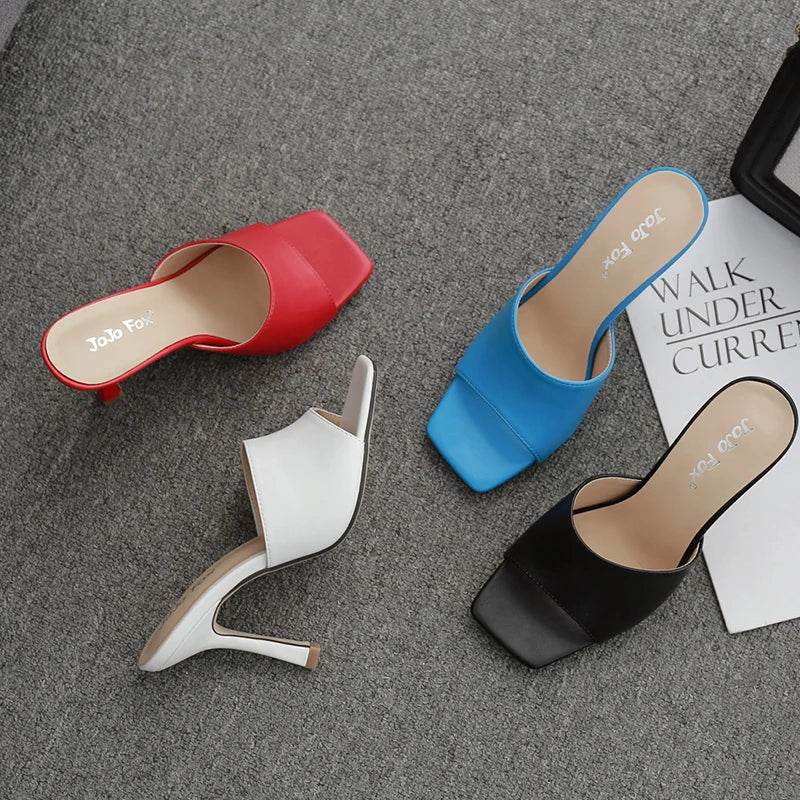 2025 New Summer Women Sandals Square Toe Ladies Heel Mules Sexy Thin High Heels Sandals Slippers Female Fashion Woman Shoes - AIAZ