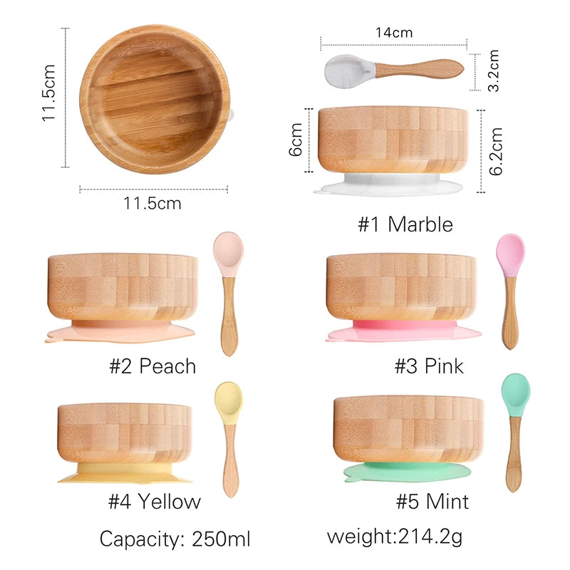Baby Feeding Bowl Food Tableware Kids Wooden Training Plate Silicone Suction Cup Removable Wooden Fork Spoon Children's Dishes