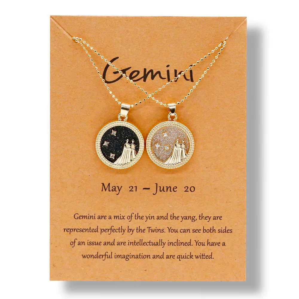 Fashion 12 Constellation Necklace For Women Men Gold Color Chain Zodiac Sign Round Pendant Necklace Couple Jewelry Birthday Gift