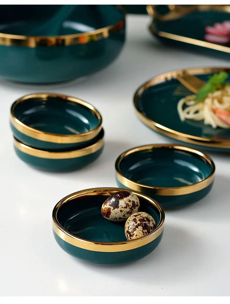 18 pcs Ceramic Tableware Set Nordic Green Phnom Penh Salad Plate Soup Rice Bowl Set Household Kitchen Supplies Dinnerware