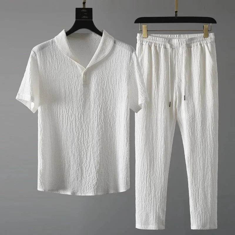 (Shirt + trousers)2025 summer men fashion classic shirt men's business casual fashion shirts men A set of clothes size M-4XL - AIAZ