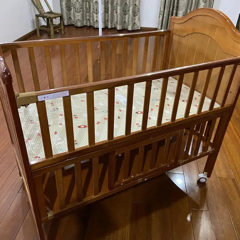 6 in 1 Convertible Crib and Changer, Multifunctional Pine Wood Baby Bed, 115*67*104CM, Newborn Cradle Cot
