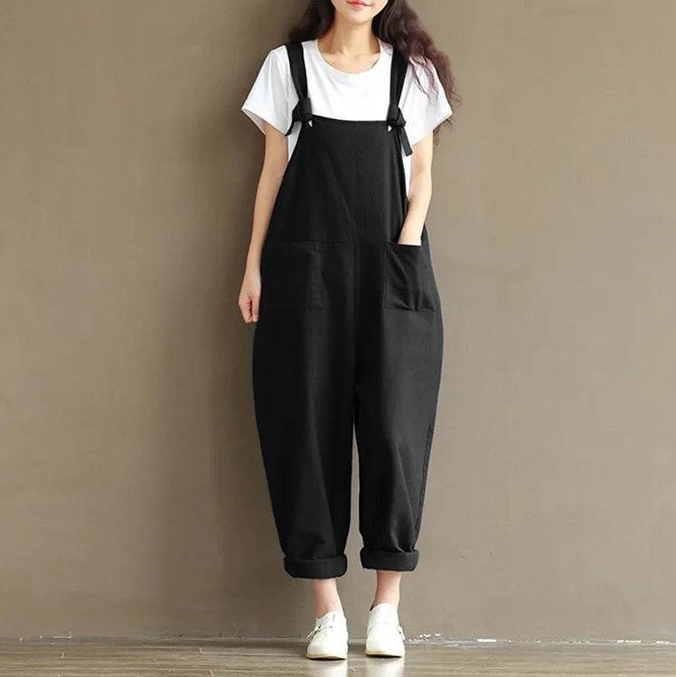 Women Strap Loose Jumpsuit Summer Casual Dungarees Pants Sleeveless Oversized Romper Baggy Overalls Jumpsuit - AIAZ