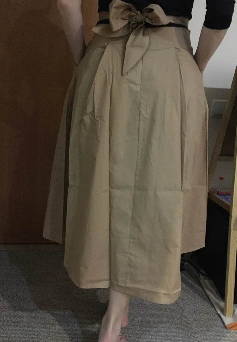 Shintimes Skirts Womens 2024 Korean Fashion Solid Color Big Swing Women Skirt Long Skirt Autumn Wild High Waist Bow Slim Skirts - AIAZ