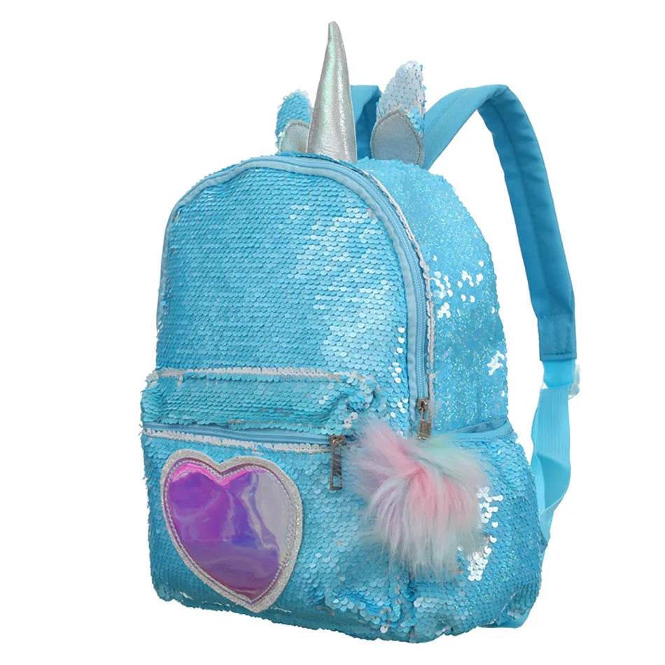 3pcs/set Sequins Unicorn Backpack Fashion Girl Glitter School Book Bag Girls Cute Hologram Laser PU Leather Travel Backpacks - AIAZ