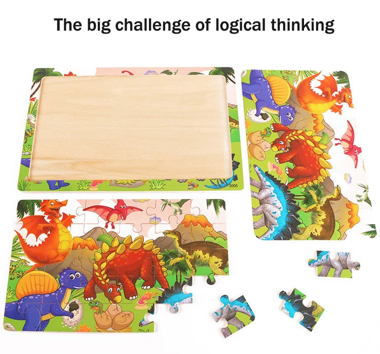 30Pieces Montessori Baby Toys Wooden 3d Puzzle Cartoon Animal Vehicle Cognition Wood Puzzle Learning Educational Toys for Kids