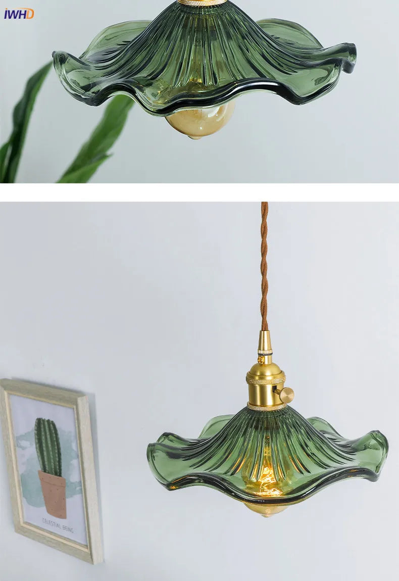 IWHD Nordic Style Simple LED Pendant Light Fixtures Bedroom Living Room Bar Colorful Glass Copper Hanging Lamp Lights Edison