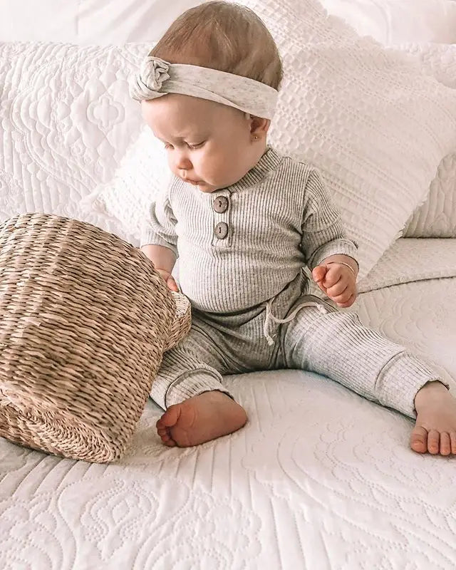 16 Colors Baby Solid Knit Sets Newborn Infant Girls Boys Fall Winter Long Sleeve Romper + Elastic Pants Toddler Outfit 0-24M