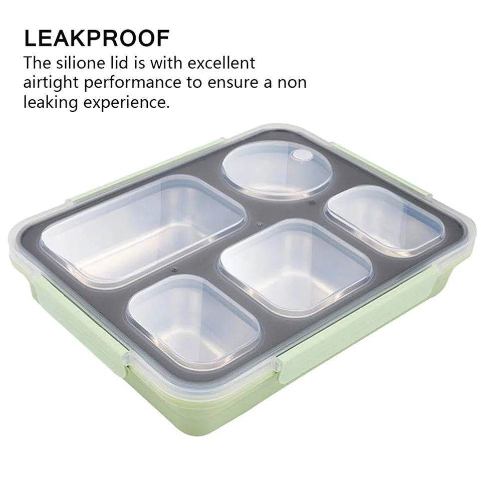 BOZZH Stainless Steel Lunch Box Bento Box For Kids 5 Microwave Plastic Food Container With Compartment Leak-Proof Food Box - AIAZ