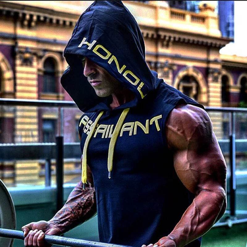 Men Tank Tops Gym Clothing Fitness Sleeveless hoodies Vests Cotton Singlets Men Joggers vest Bodybuilding casual Clothing - AIAZ