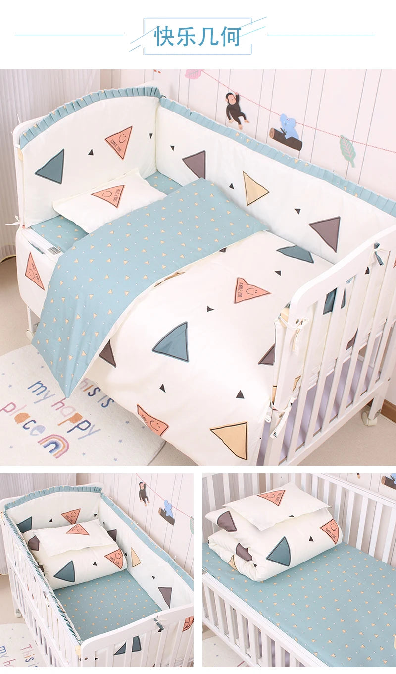 6/9pcs Elephant Baby Bedding Set Cotton Bedroom Decor Baby Girl Boy Crib Bed Linens Bed Bumper 120*60/120*70cm