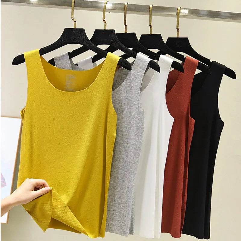 2021 Summer Women seamless Tank Tops O-Neck Casual Sleeveless Vest basic Tee Tops - AIAZ