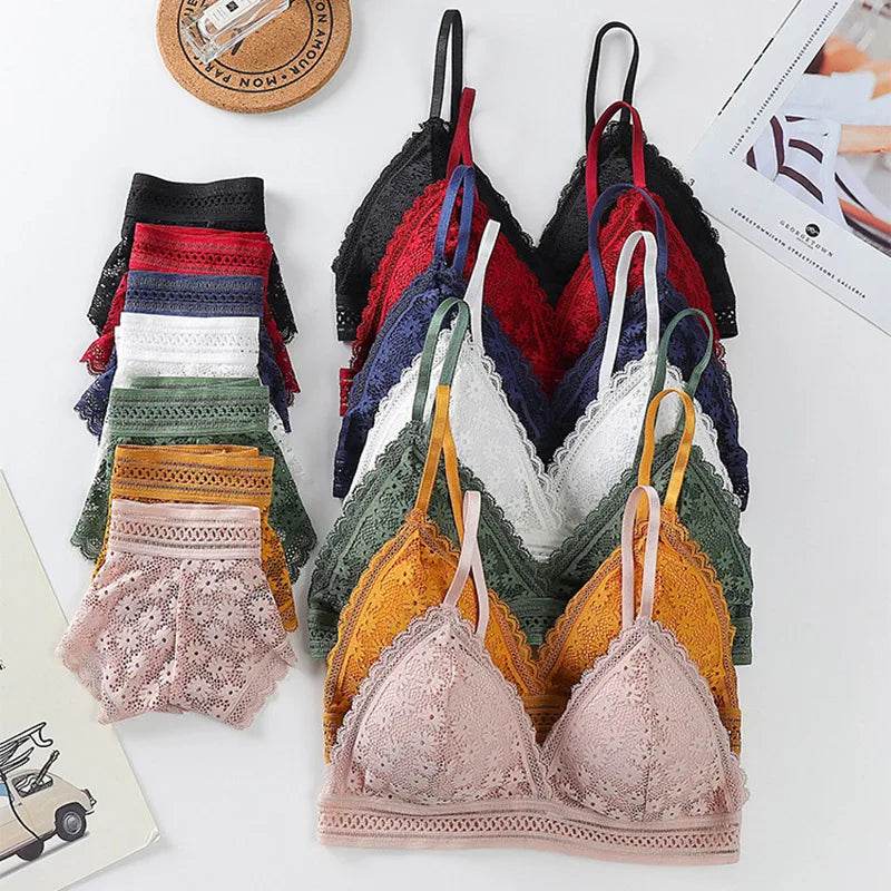 Women's Lace Bra Sets Seamless Underwear Backless Vest Sexy Padded Bralette Lingerie Ultrathin Bra & Brief Sets Female Intimates - AIAZ