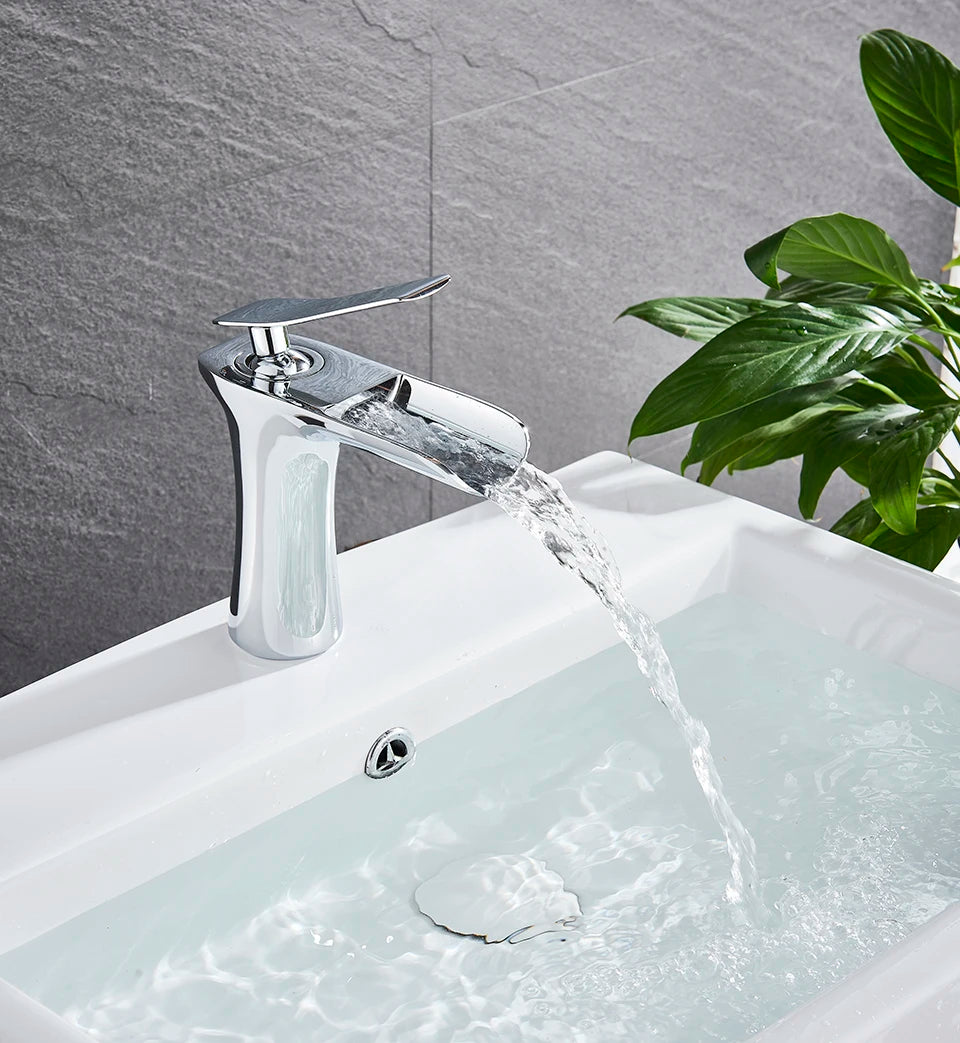 Basin Faucets Waterfall Bathroom Faucet Single handle Basin Mixer Tap Bath Antique Brass Faucet Sink Water Crane Silver Taps