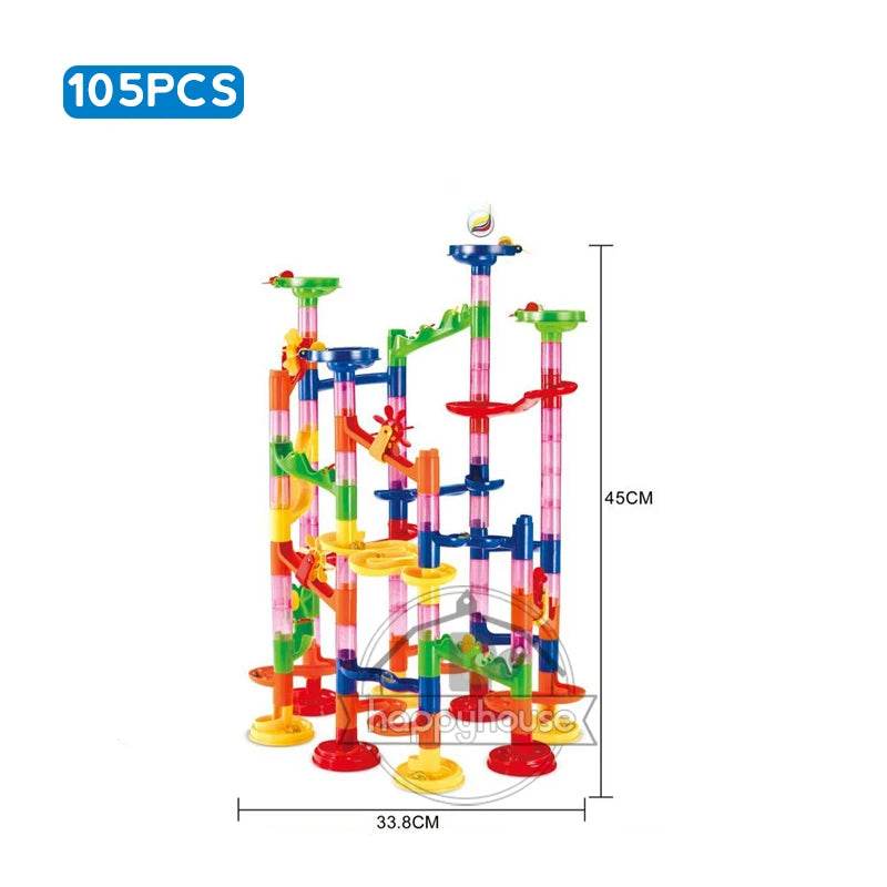 Marble Run Race Track Building Blocks Kids 3D Maze Ball Roll Toy DIY Marble Run Race Coaster Set 80/105/109/133pc Christmas Gift - AIAZ