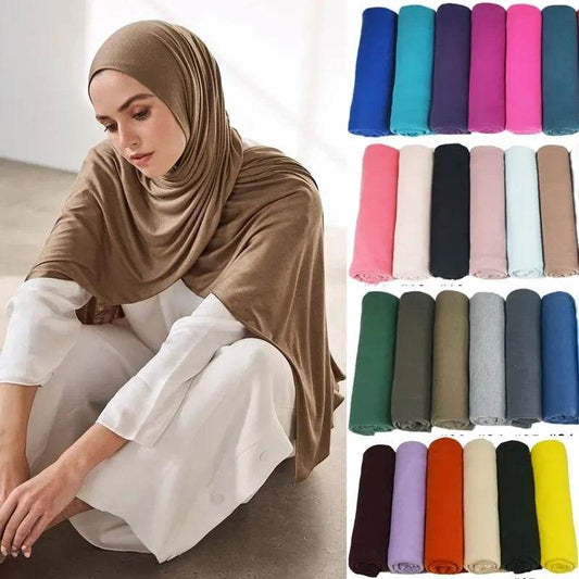 Hot Muslim Fashion Woman Soft Hijabs Scarf Shawl Plain Cotton Jersey Scarves Turban Women Long Shawls Head Wrap Headband Abaya - AIAZ