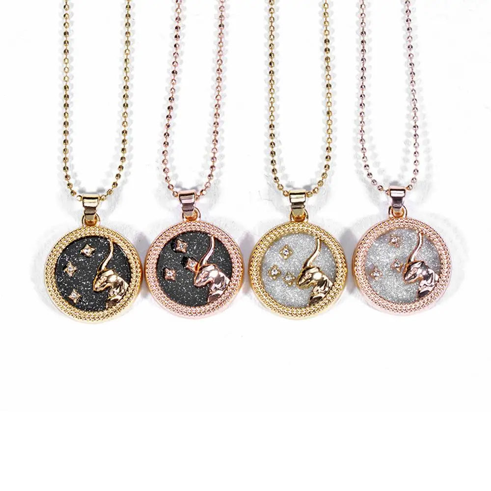 Fashion 12 Constellation Necklace For Women Men Gold Color Chain Zodiac Sign Round Pendant Necklace Couple Jewelry Birthday Gift