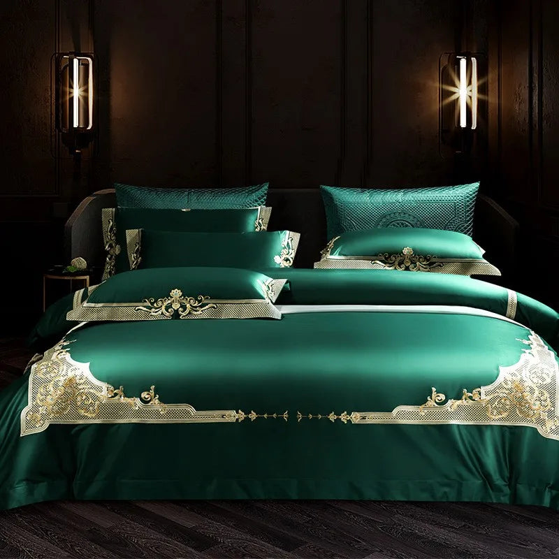 Premium High End Grey 1000TC Egyptian Cotton Soft Bedding set Chic Embroidery Queen King 4/6Pcs Duvet Cover Bed Sheet Pillowcase