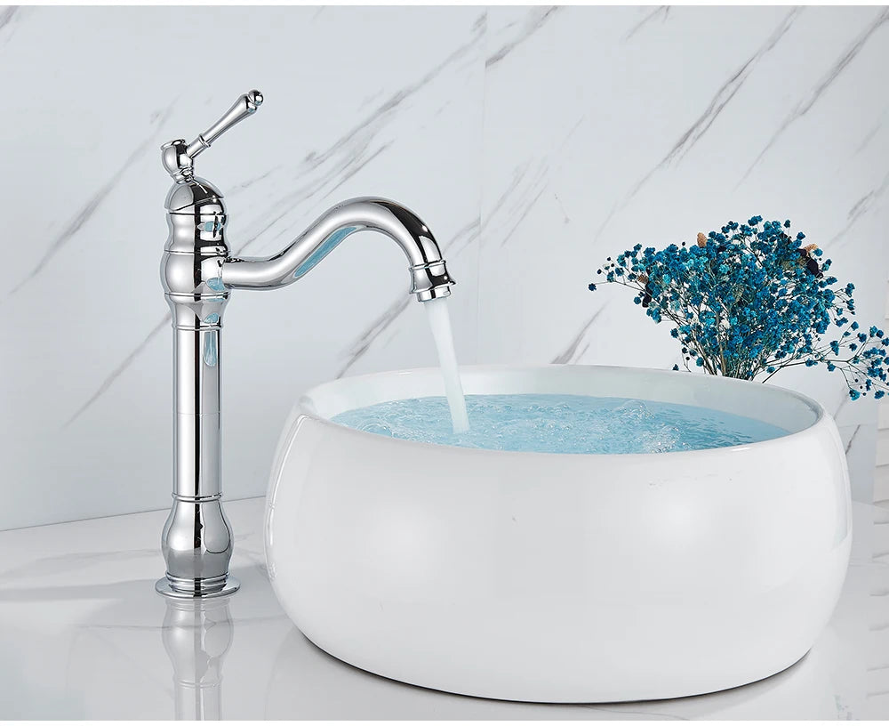 POIQIHY Antique Brass Basin Vessel Sink Faucet Deck Mounted One Hole Cold Hot Water Cold Hot Mixer Tap Bathroom Faucet  1 Hole